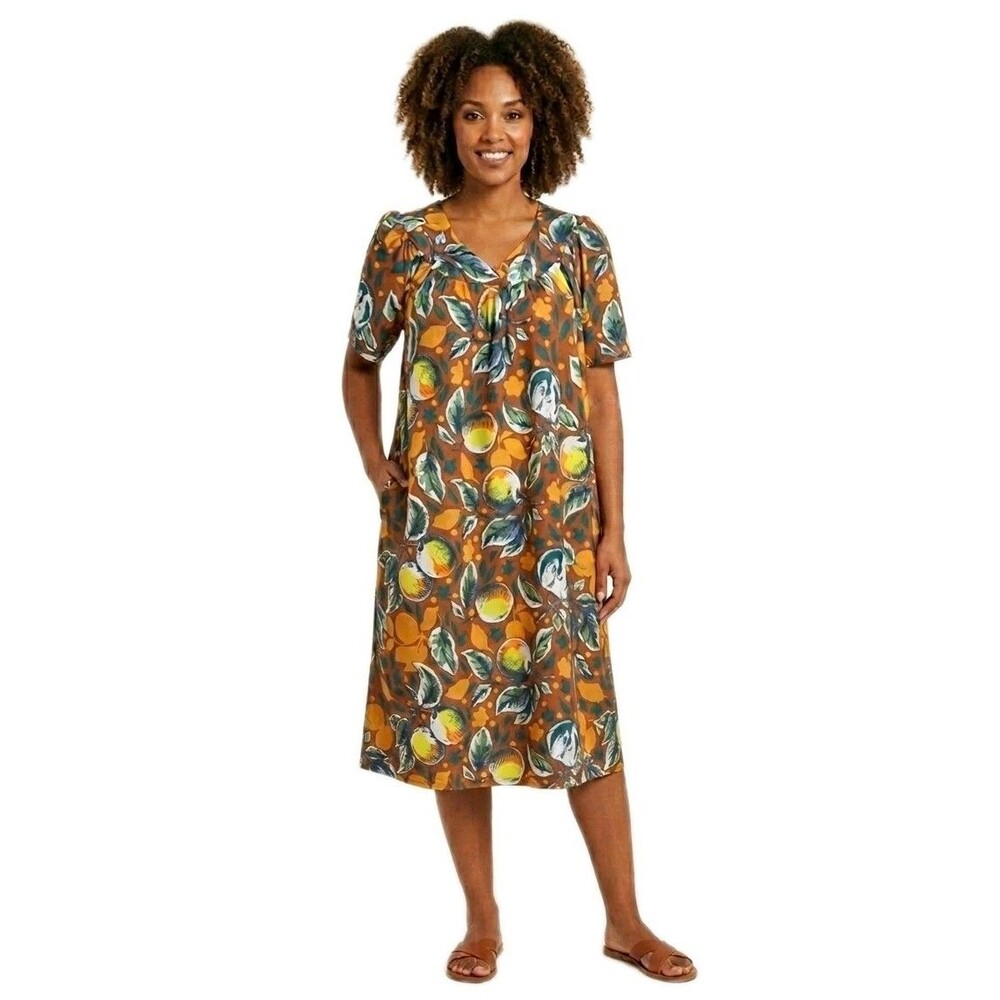 Anthony Richards VTG Peaches & Fallen Leaves Mumu Patio Dress Brown NWOT Women's
